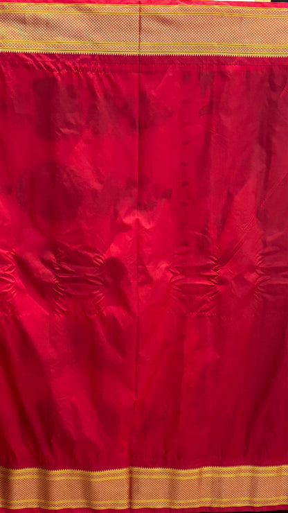 Semi gadwal Silk Traditional Cream and Red Silk Saree with Peacock Motifs
