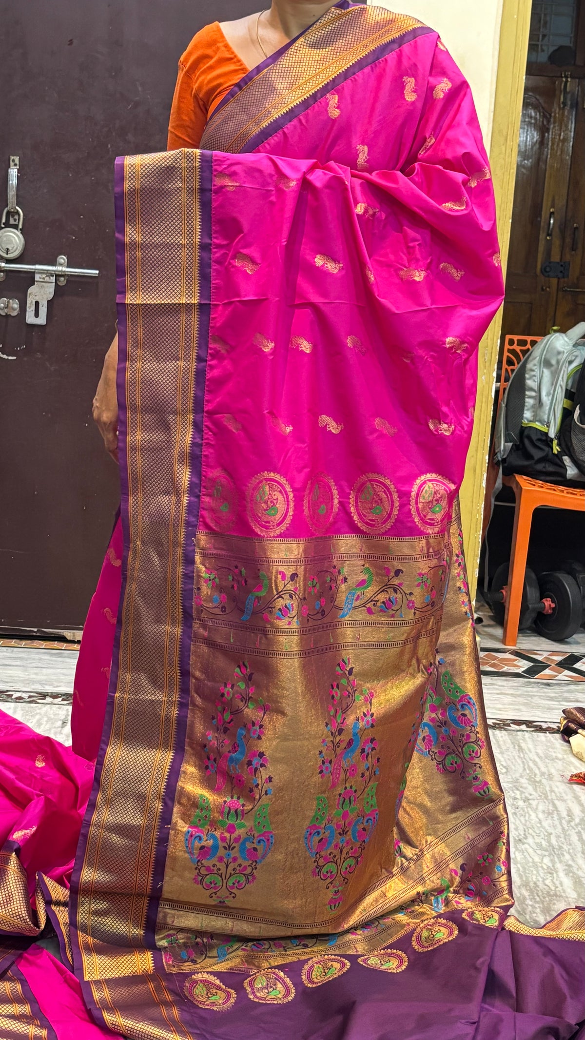 Elegant Rani Pink Semi Gadwal Paithani Saree with Lavender Blouse