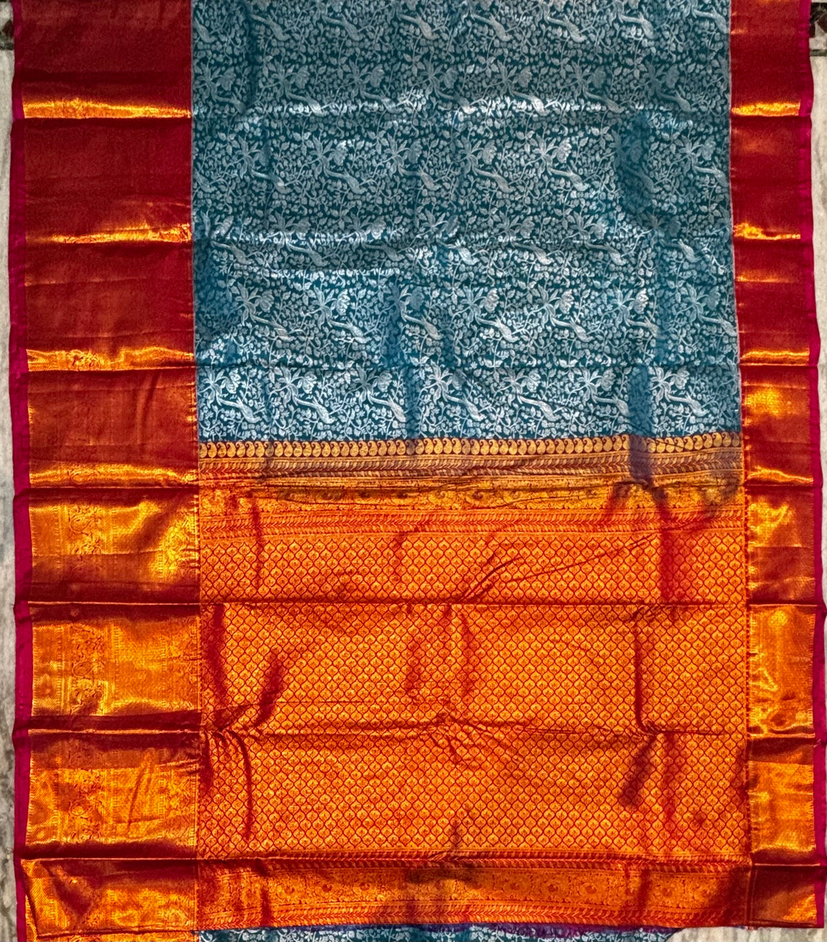 Ananda Blue Semi Dharmavaram Silk Saree with Mejenta Pink Rich Zari Pallu &amp; Border
