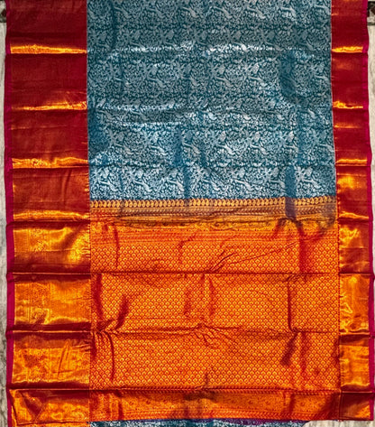 Ananda Blue Semi Dharmavaram Silk Saree with Mejenta Pink Rich Zari Pallu &amp; Border