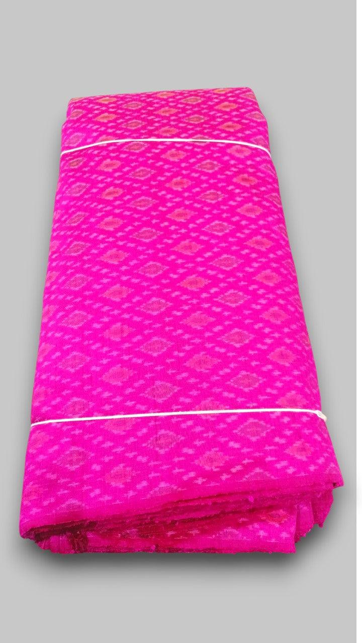 IKKAT RAW SILK FABRIC Pink Color