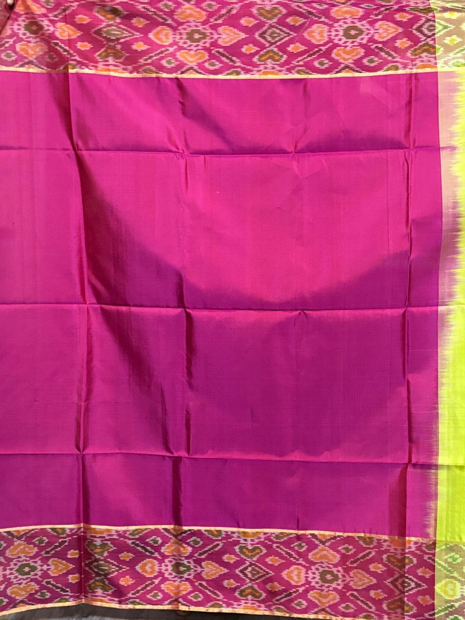 Pure Pochampally Soft Ikat Silk Parrot Green Pink Saree