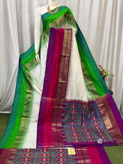 Ikat-Silk-Cream-Ganga-Jamuna-Border-Sari-pochampallysarees.com