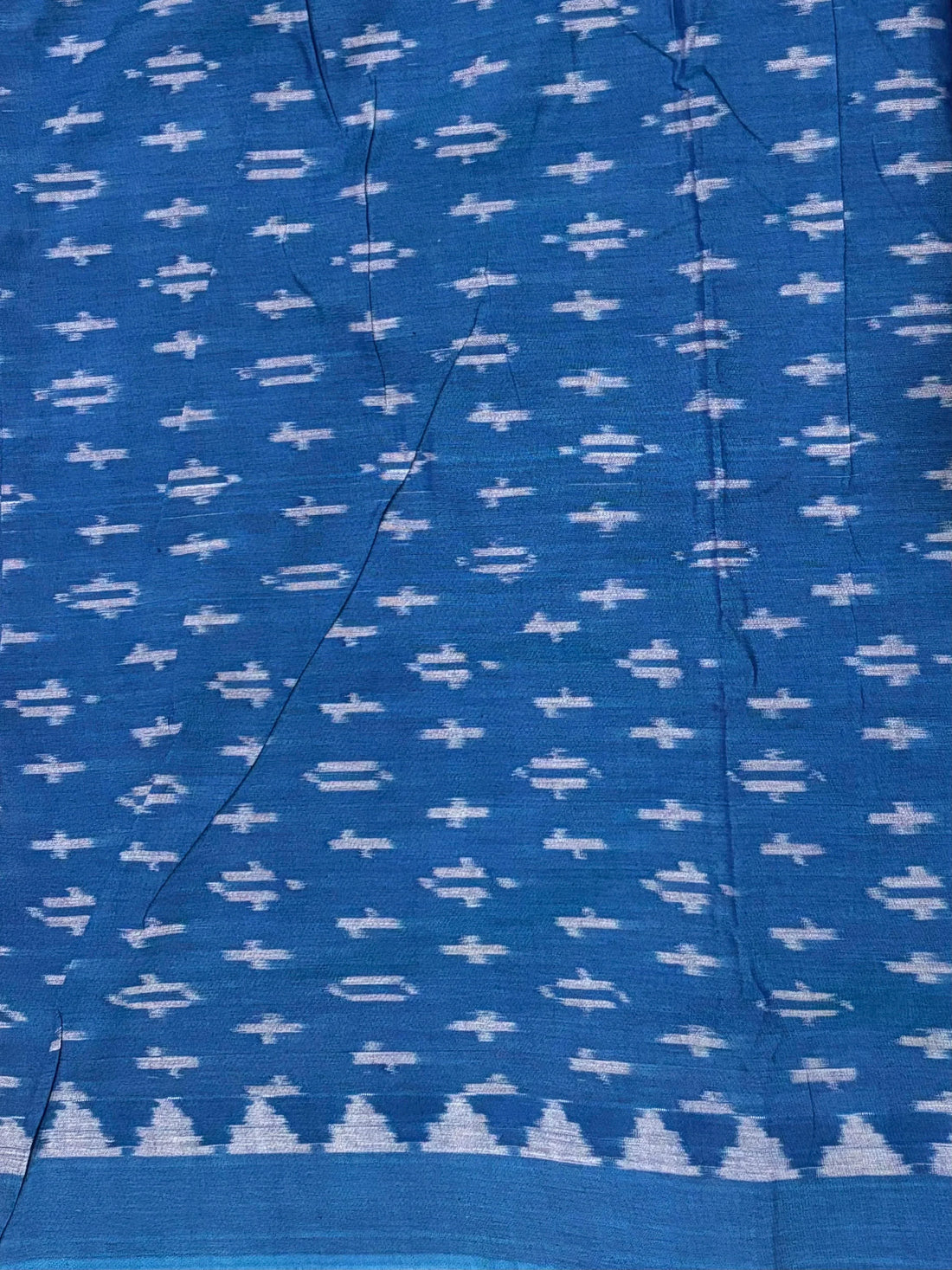 POCHAMPALLY IKKAT COTTON GRAY BODY BORDER BLUE SARI BLUE BLOUSE - pochampallysarees.com