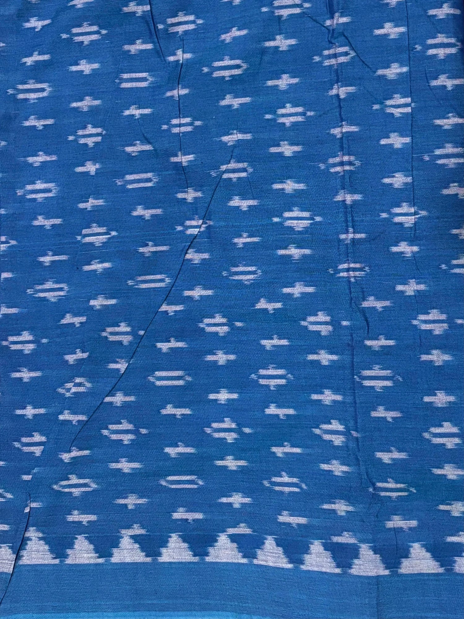 POCHAMPALLY IKKAT COTTON GRAY BODY BORDER BLUE SARI BLUE BLOUSE - pochampallysarees.com