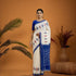 POCHAMPALLY IKKAT COTTON CREAM BODY BORDER BLUE SARI BLUE BLOUSE - pochampallysarees.com