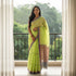 POCHAMPALLY IKKAT COTTON LIGHT GREEN BODY BORDER SKY BLUE SARI WITHOUT BLOUSE - pochampallysarees.com