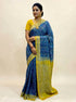 POCHAMPALLY IKKAT COTTON BLUE YELLOW SARI - pochampallysarees.com