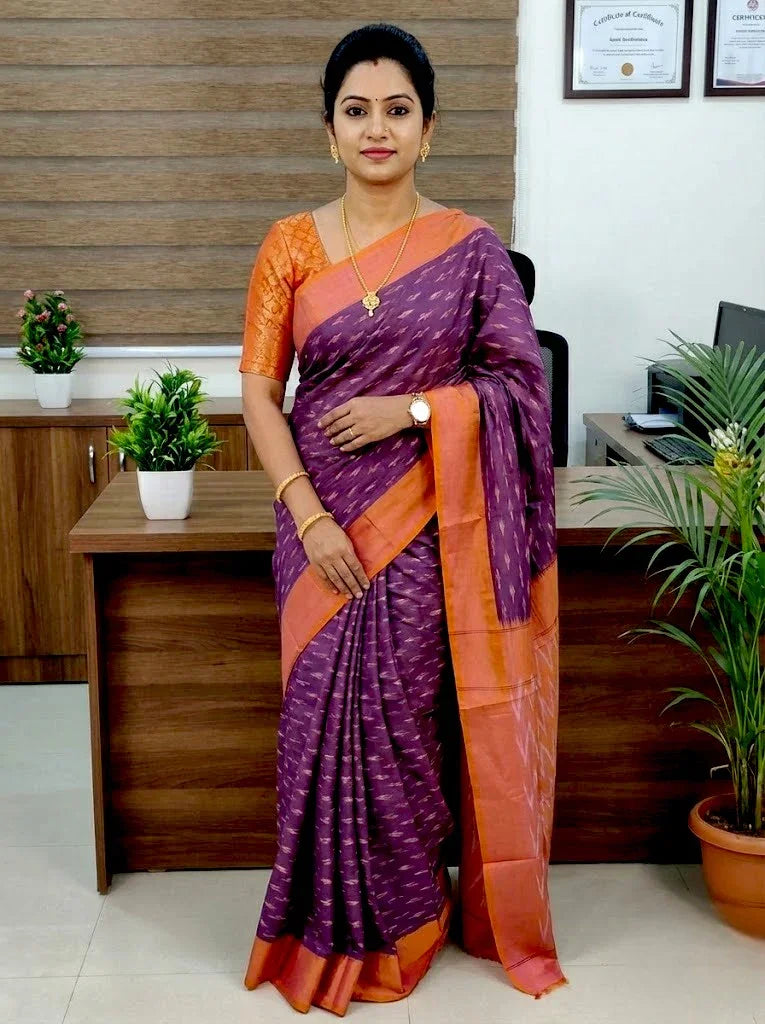POCHAMPALLY IKKAT COTTON PURPLE SARI