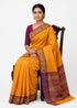 Vibrant Mustard Orange Pochampally Ikat Cotton Saree - pochampallysarees.com