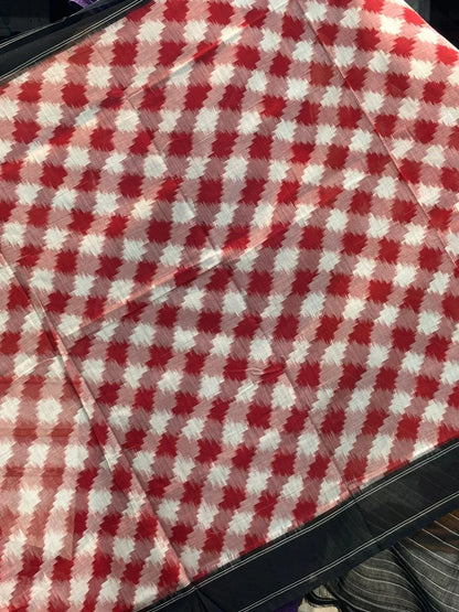 POCHAMPALLY DOUBLE IKKAT COTTON BLACK RED SARI - pochampallysarees.com