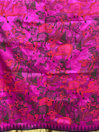 Pochampally Ikat Silk kalamkari Designer Pink Black Sari