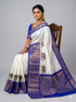 Classic White & Blue Kanchi Ikat Silk Saree | Festive Elephant Motif Edition - pochampallysarees.com