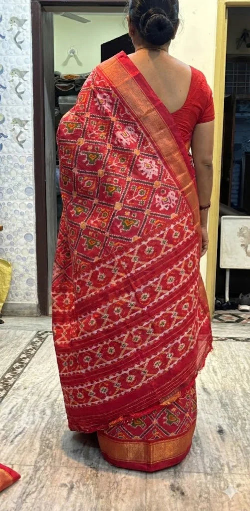 POCHAMPALLY IKKAT SILK PATOLA RED SARI BLOUSE PLAIN RED - pochampallysarees.com