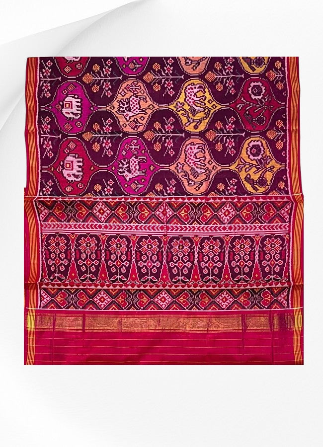Pure Real Patola Silk Saree in Magenta with Traditional Elephant &amp; Floral Motifs