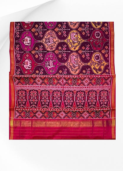 Pure Real Patola Silk Saree in Magenta with Traditional Elephant &amp; Floral Motifs