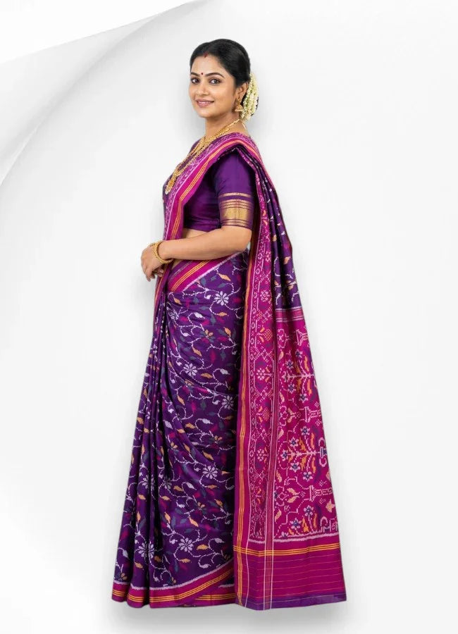 Authentic Deep Purple &amp; Magenta Pure Real Patola Silk Saree