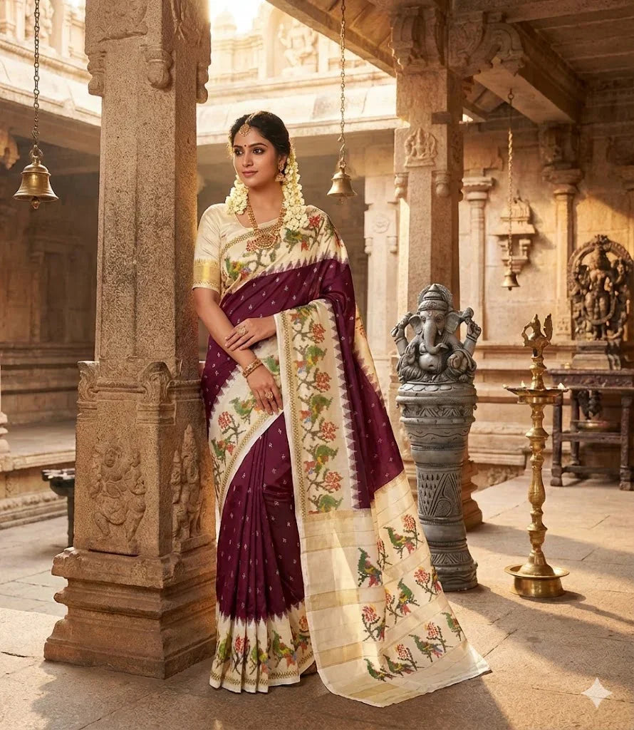 POCHAMPALLY IKKAT SILK CHOCOLATE SARI - pochampallysarees.com