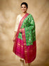 Ikkat Silk Dupatta Green Pink - pochampallysarees.com