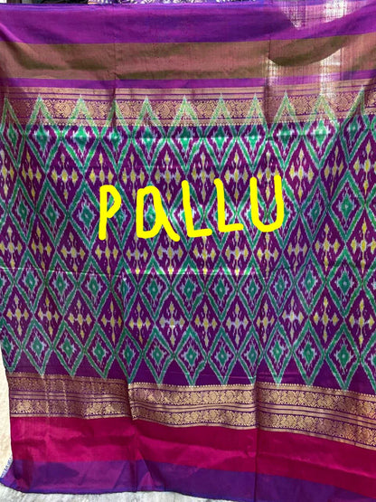 Pochampally Ikkat Silk Sari ,Ganga Jamuna sari, green,purple - pochampallysarees.com