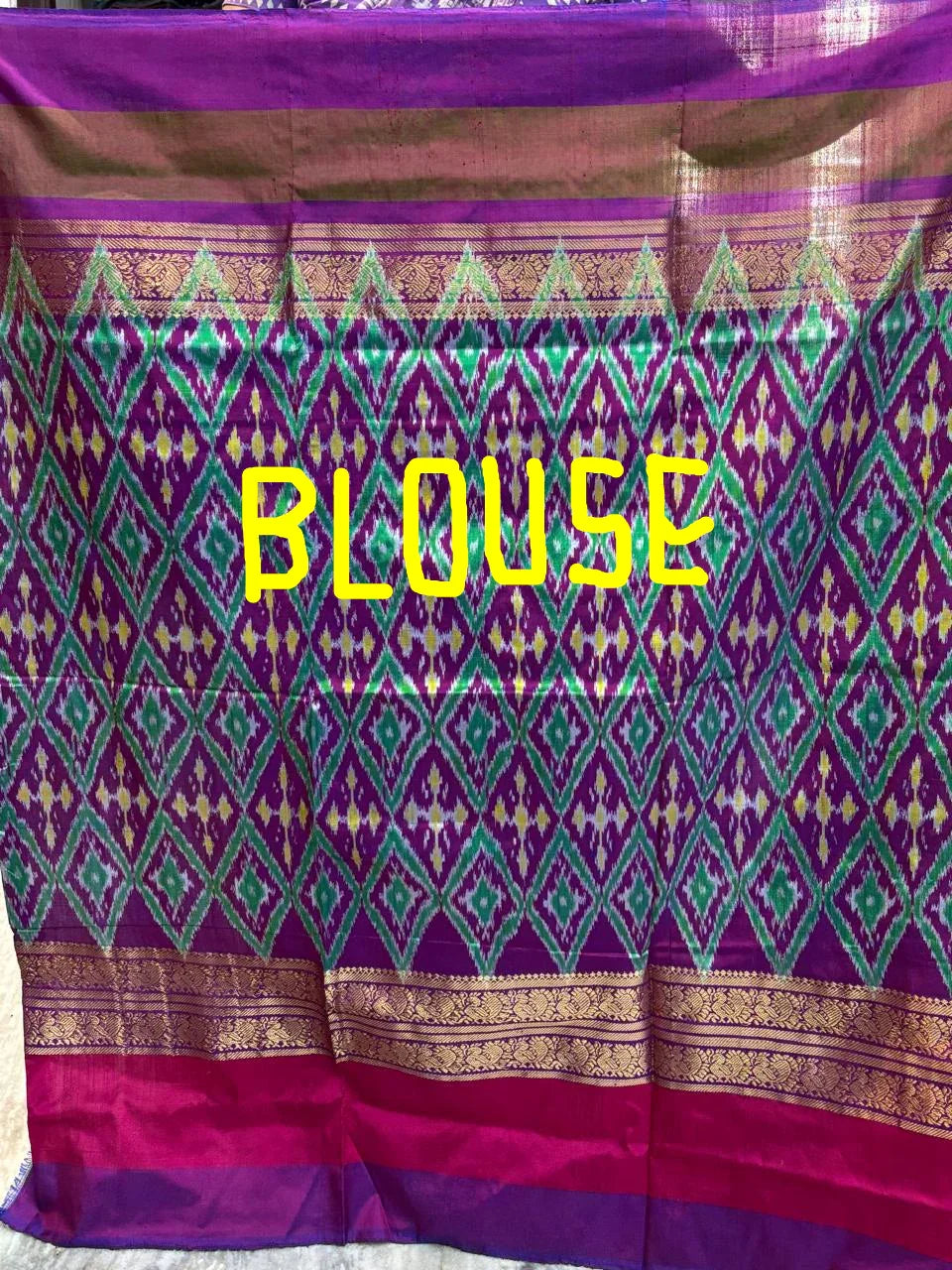 Pochampally Ikkat Silk Sari ,Ganga Jamuna sari, green,purple - pochampallysarees.com