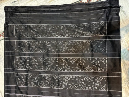POCHAMPALLY IKKAT SILK PATOLA BLACK SAREE with Intricate Geometric Motifs &amp; Striped Pallu | Traditional Handloom Party Wear - pochampallysarees.com