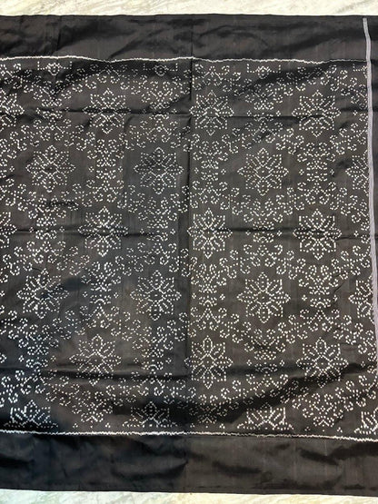 POCHAMPALLY IKKAT SILK PATOLA BLACK SAREE with Intricate Geometric Motifs &amp; Striped Pallu | Traditional Handloom Party Wear - pochampallysarees.com