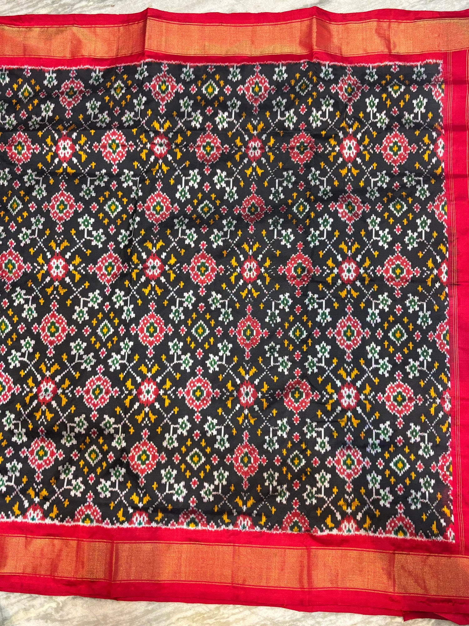 Pochampally Ikat Patola Silk Navy Blue Red Sari - pochampallysarees.com