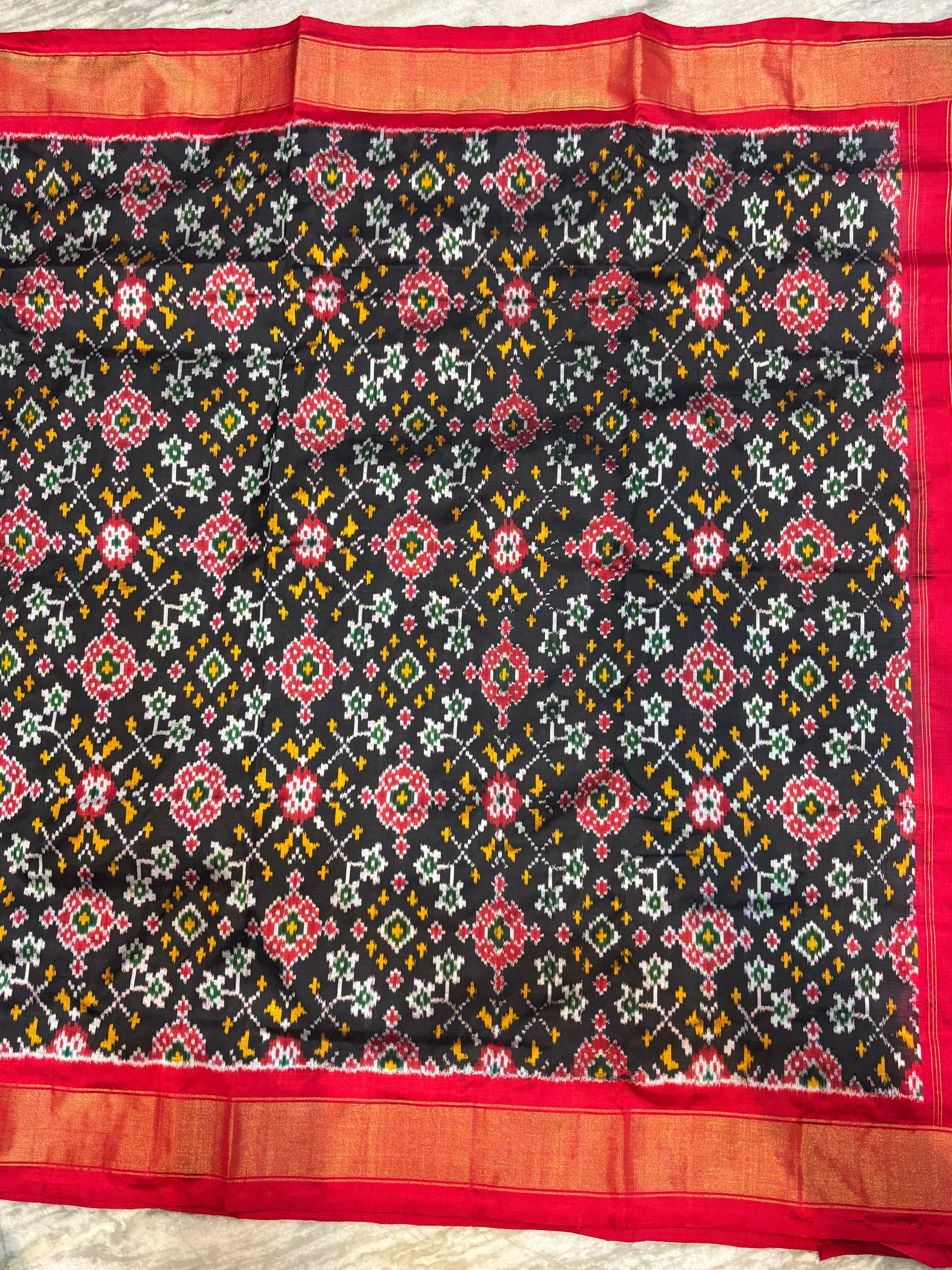Pochampally Ikat Patola Silk Navy Blue Red Sari - pochampallysarees.com