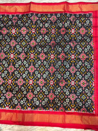 Pochampally Ikat Patola Silk Navy Blue Red Sari - pochampallysarees.com