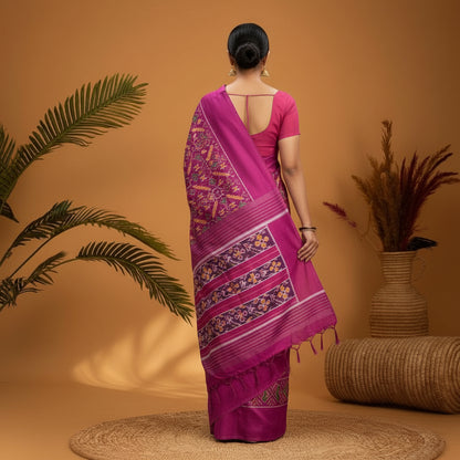 Ikkat Silk Patola Pink SAri_ pochampallysarees.com