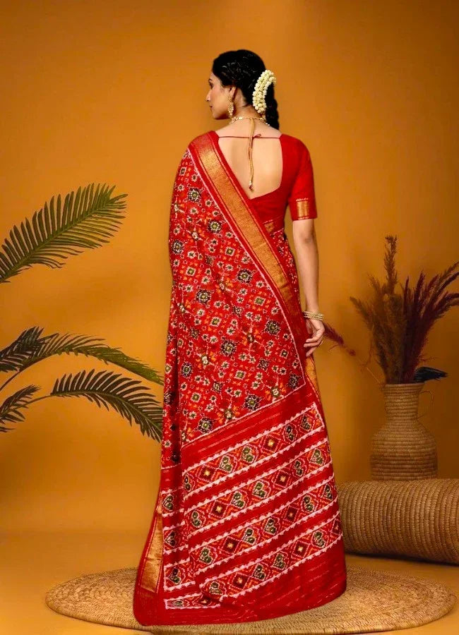 POCHAMPALLY IKKAT SILK PATOLA RED SARI | COD | SILK MARK | WEAVER PRICE - pochampallysarees.com
