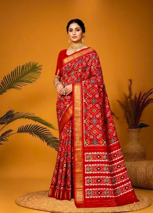 POCHAMPALLY IKKAT SILK PATOLA RED SARI | COD | SILK MARK | WEAVER PRICE - pochampallysarees.com
