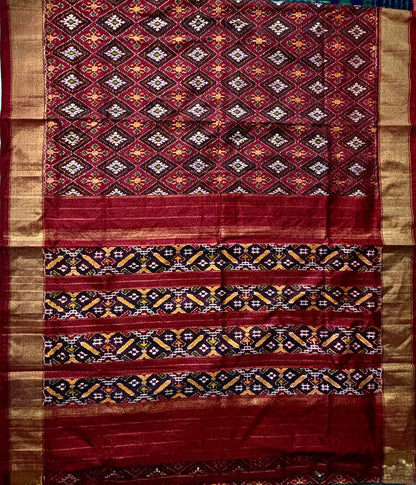 Pure Pochampally Ikkat Silk Patola Maroon Color Saree