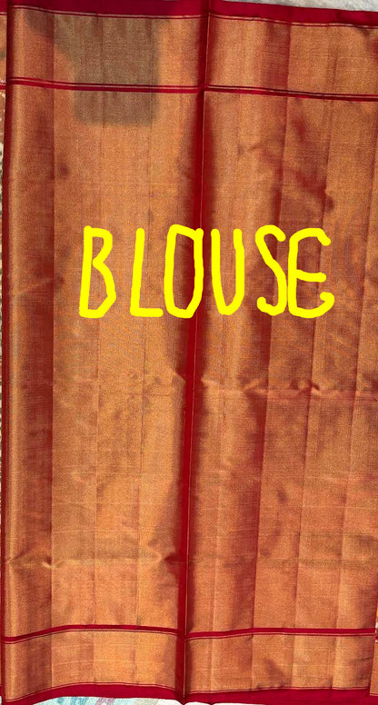 Premium Cream &amp; Copper-Red Ikkat Tissue Silk Saree | Geometric Pochampally Handloom with Zari Border | Festive Wedding Wear