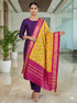 Ikkat Silk Dupatta Yellow Pink - pochampallysarees.com