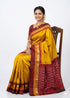 Authentic Pure Ikkat Silk Saree - Mustard Yellow & Maroon with Zari Temple Border - pochampallysarees.com