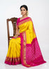 Traditional Yellow & Pink Ikkat Silk Saree with Temple Border - pochampallysarees.com