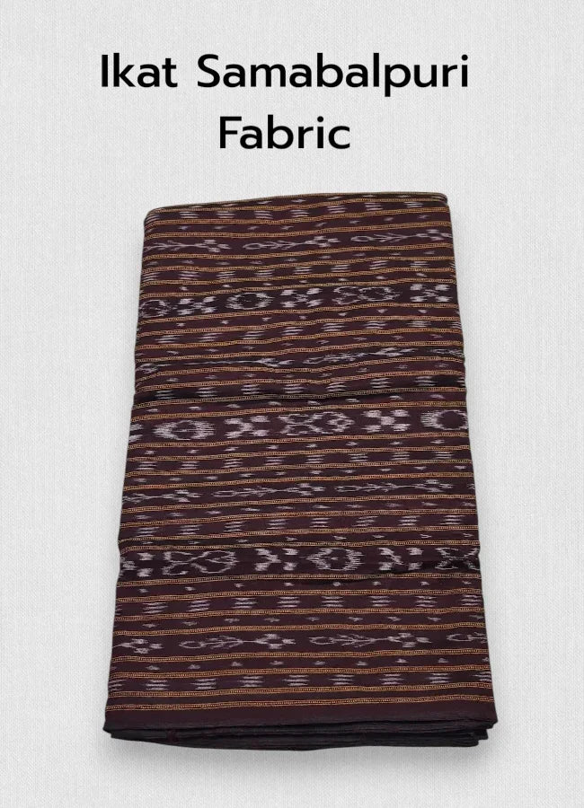 Dark Maroon Sambalpuri Ikat Running Fabric | Odisha Handloom Cotton - pochampallysarees.com