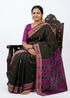 Dark Olive Green and Purple Pochampally Ikat Cotton Saree - pochampallysarees.com