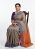 Elegant Taupe Grey Pochampally Ikat Cotton Saree - pochampallysarees.com