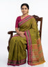 Earthy Olive Green Pochampally Ikat Cotton Saree - pochampallysarees.com