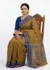 Earthy Olive Mustard Pochampally Ikat Cotton Saree - pochampallysarees.com