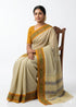 Pale Sage Green Checked Pochampally Ikat Cotton Saree - pochampallysarees.com