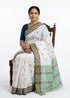 Crisp White and Green Pochampally Ikat Cotton Saree - pochampallysarees.com