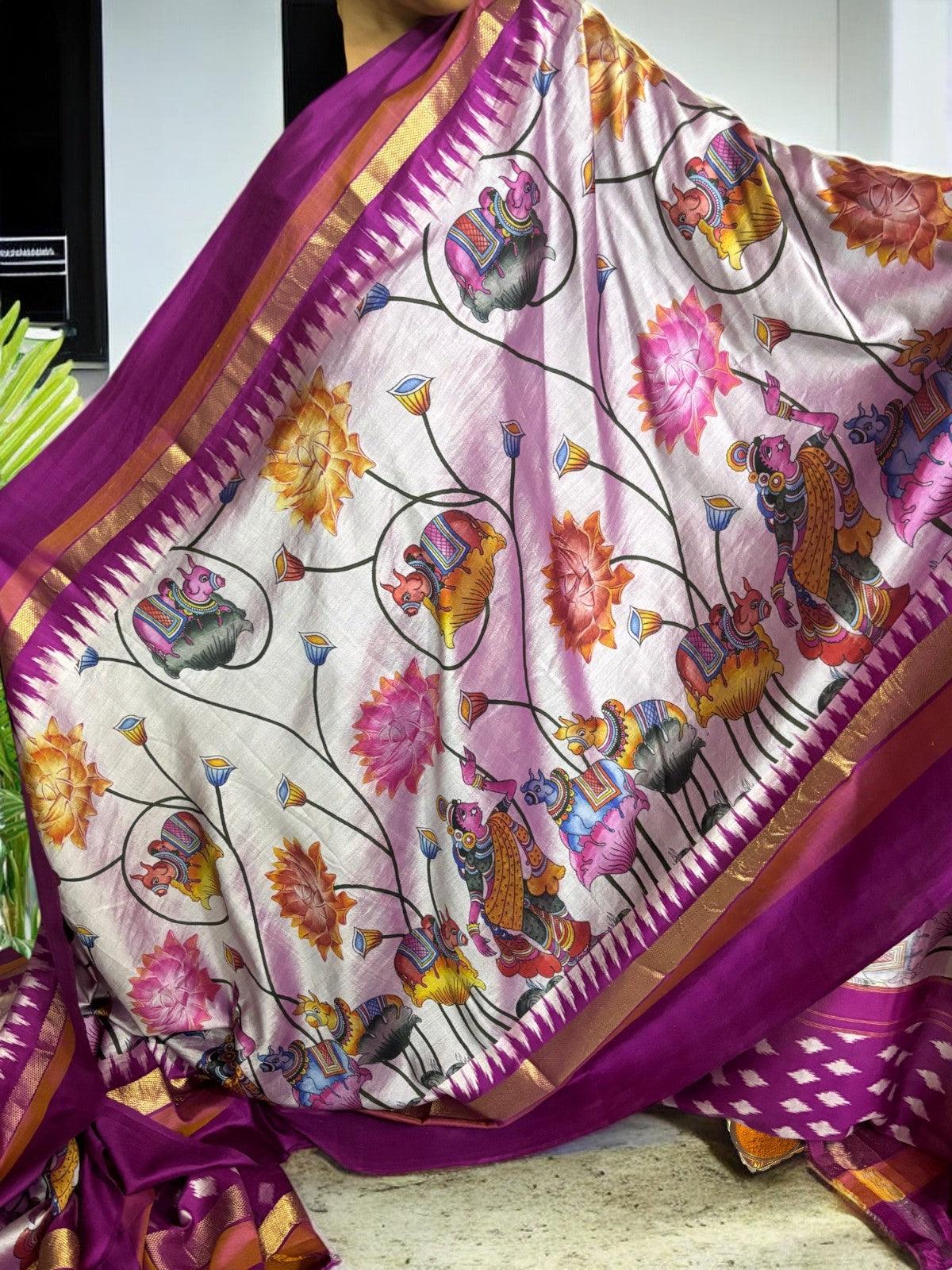 Pochampally Ikat Silk kalamkari Designer Sari