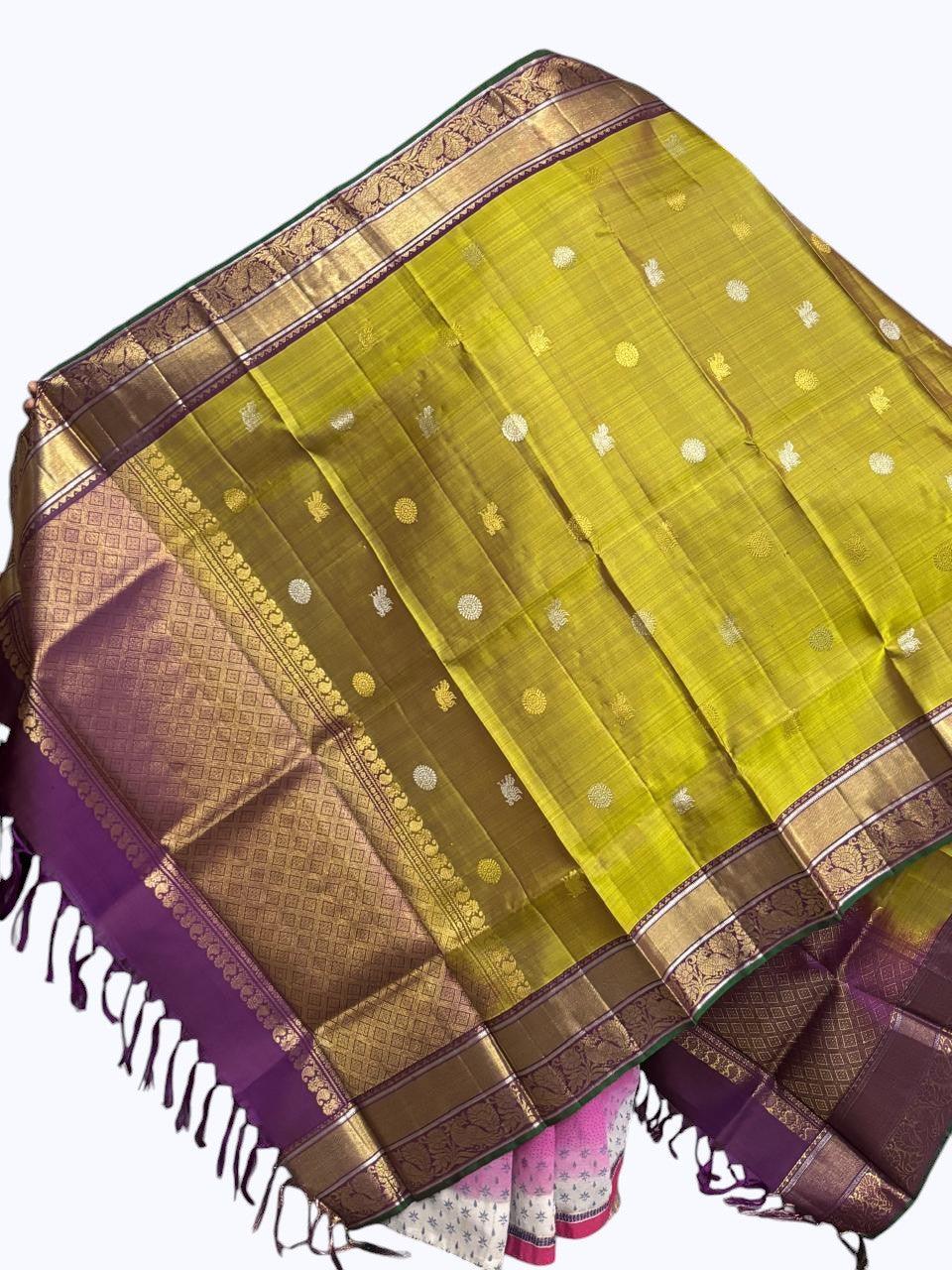 Kanchi Pattu Dupatta Olive green Purple