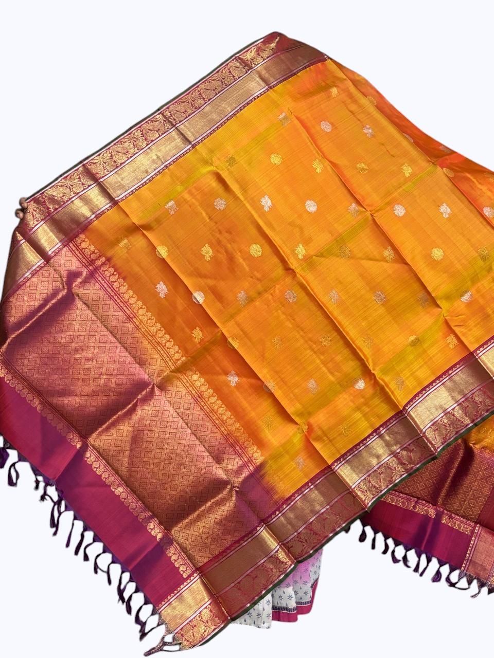 Kanchi Pattu Dupatta Yellow Red