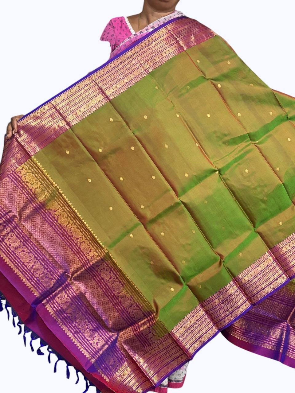 kanjivaram dupatta Green Purple