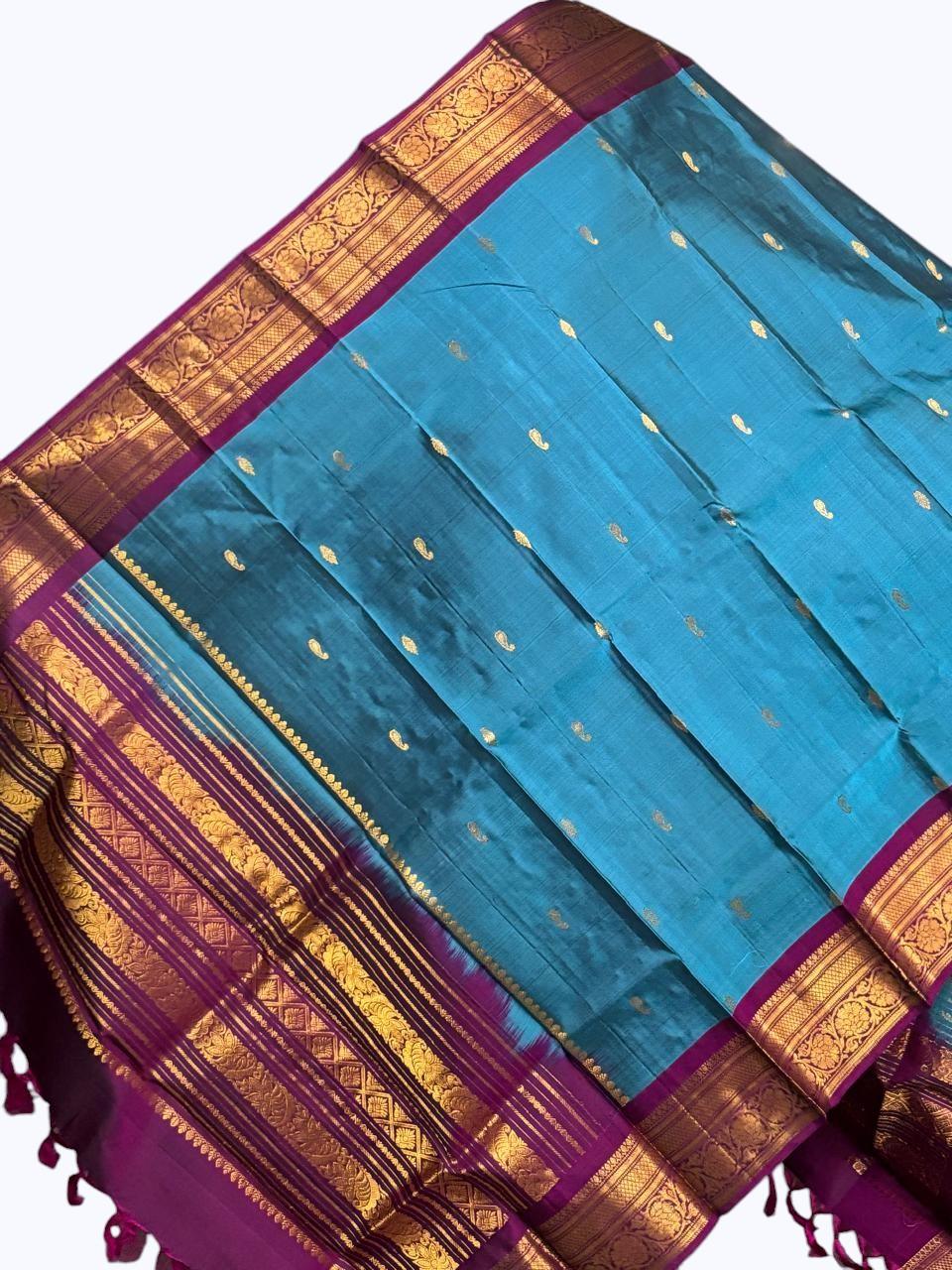 kanchipuram silk dupatta Blue Maroon